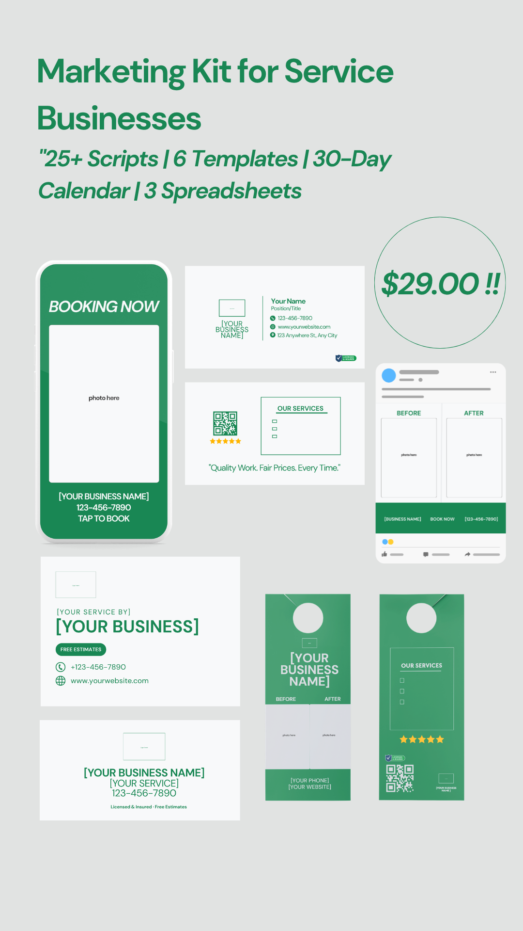 Gritwork Marketing Kit preview showing templates, scripts, and tools